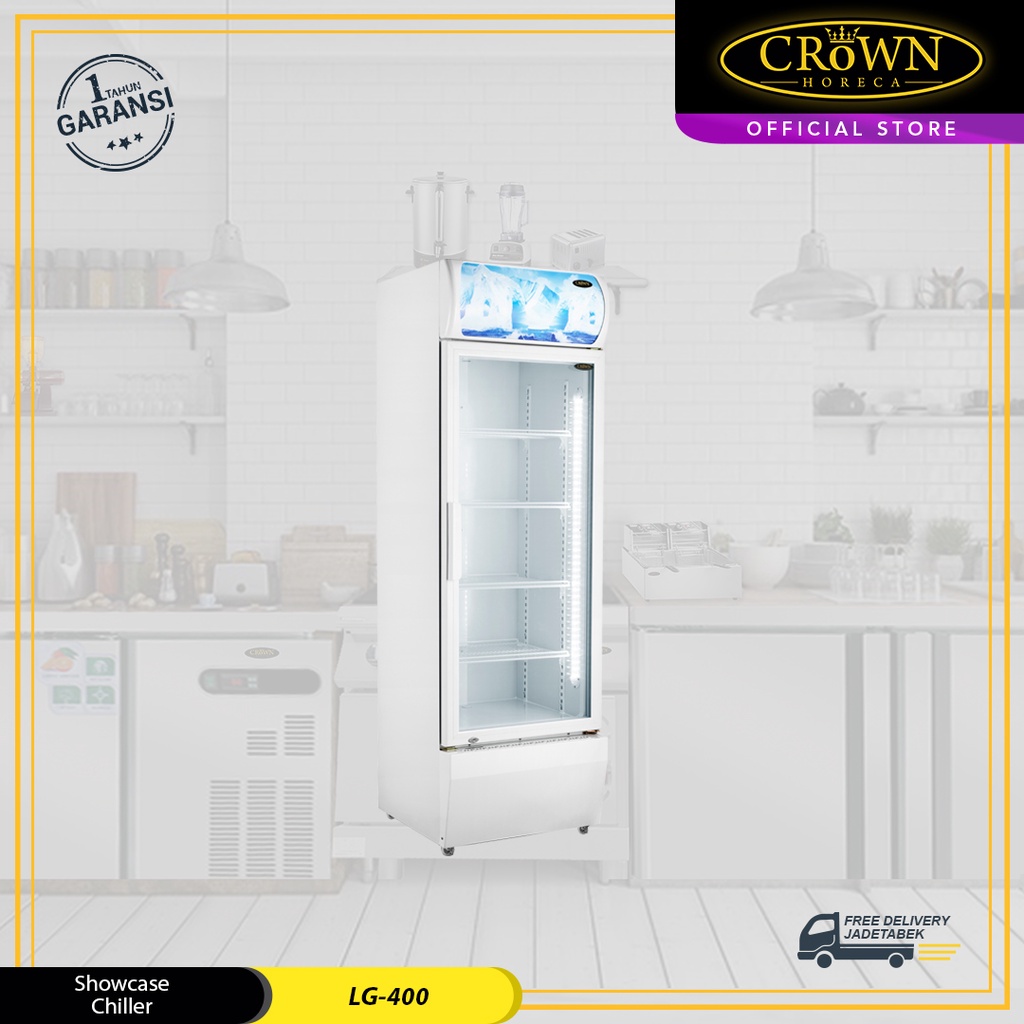 CROWN HORECA - Showcase Chiller  LG-400 - Lemari Kulkas Kaca Mesin Pendingin Minuman