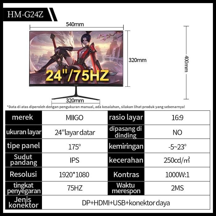 Terlaris Monitor Komputer Dengan Resolusi Tinggi Lengkung Ultra-Tipis 24 Inch - 24 Inch, Layar Datar