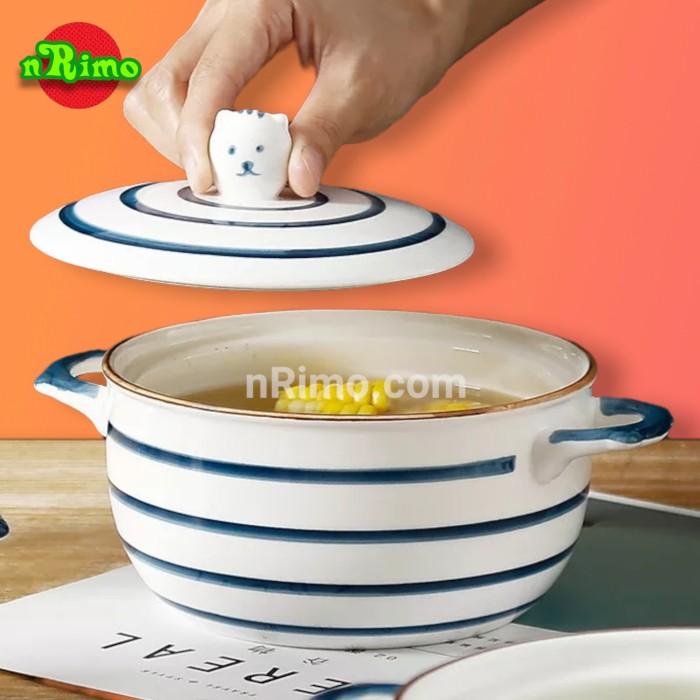 Terlaris Mangkok Keramik Tahan Panas Microwave Safe Tutup Mangkuk Lucu Unik Sup