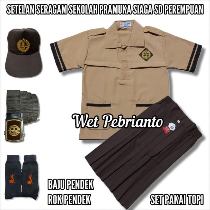Setelan Seragam Pramuka SIAGA SD Perempuan Baju Pendek Rok Pendek