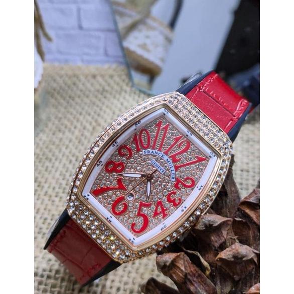 Jam Tangan Wanita Analog Frank Muller Tangal Aktif Tali kulit Warna