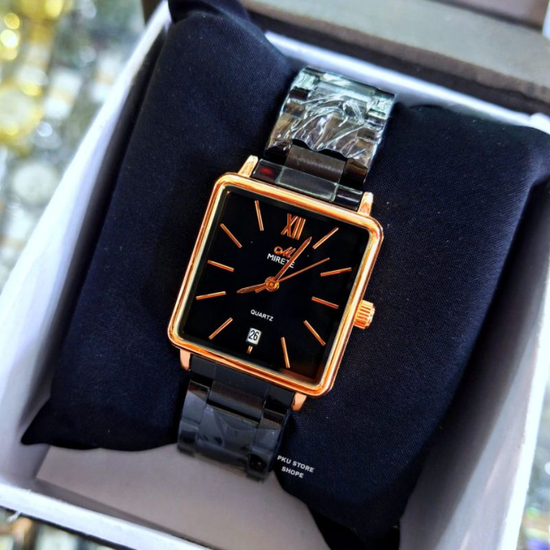 New Cod Mirete Original Free Box Jam Tangan Wanita Strap Rantai Anti Karat TAHAN AIR ANALOG_Jam Tangan Wanita Mirete Original Model Kotak Tanggal Aktif SUPER MEWAH Kekinian_Jam Tangan Kasual Wanita Cantik TERLARIS_Jam Tangan Wanita Bisa Cod