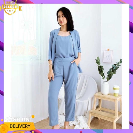 Setelan Blazer Wanita 1 Set Jumbo  Terbaru Oneset Dewasa Kekinian Remaja Rok Baju Murah Hijab Jas Ke