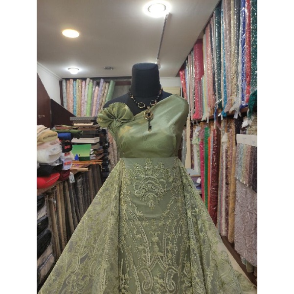 Kain Tile Brokat Etnik Payet Batu Akar Bridal AV397-22-3 Sage green