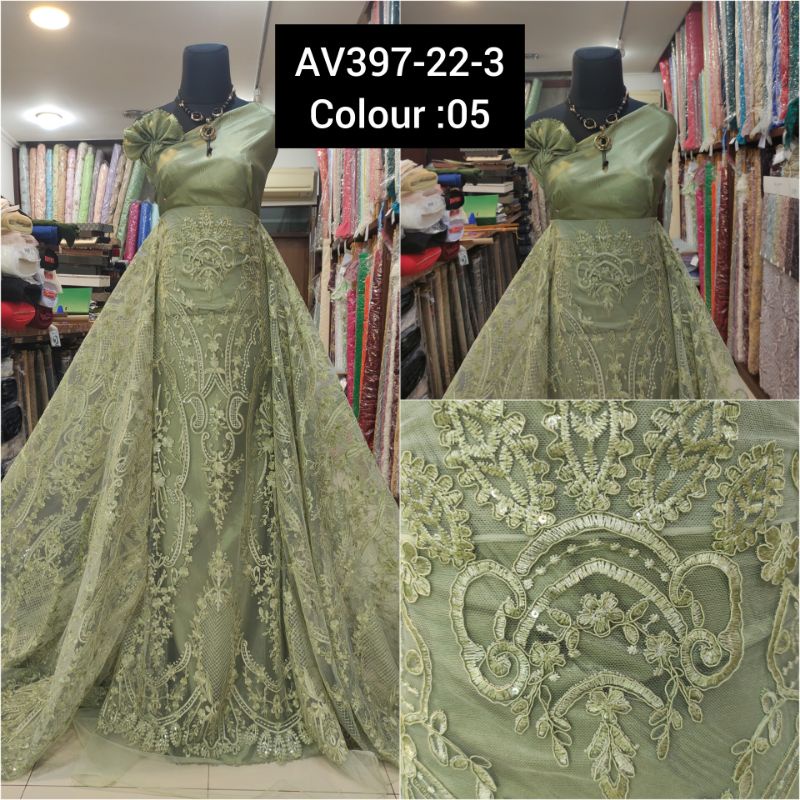 Kain Tile Brokat Etnik Payet Batu Akar Bridal AV397-22-3 Sage green