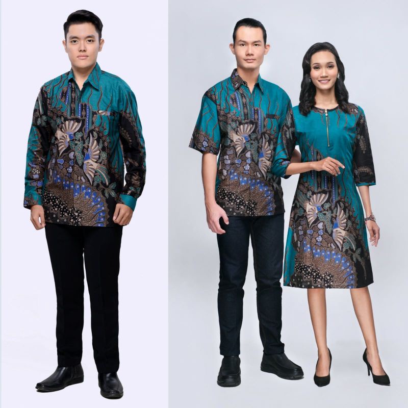 Baju batik Couple / Sarimbit batik kemeja pria dan Dress Wanita - Vivo Keris Tosca
