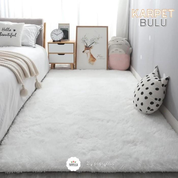 Permadani Karpet Bulu Ukuran 200X150Cm Tebal 2Cm + Alas Bintik Super ( Putih )