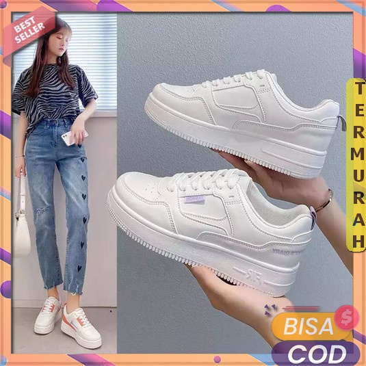 Bayar Di Tempat Fashion Wanita Keren Terlaris Casual Simpel Ringan Karet Sepatu Cewek Olahraga Terba