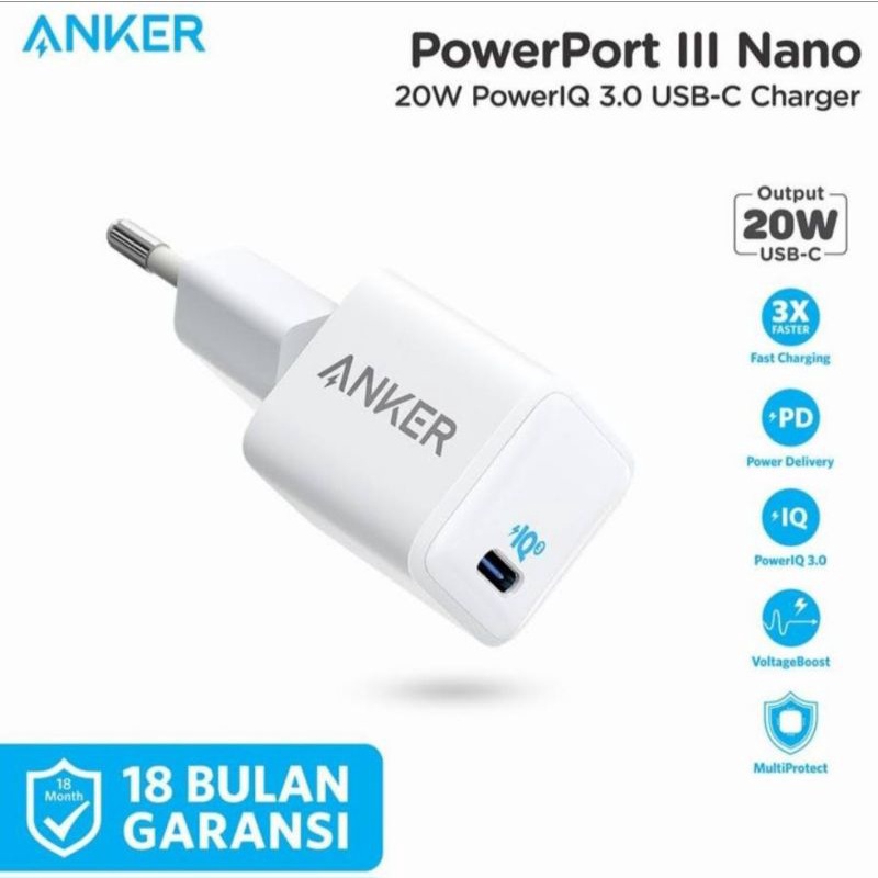 Anker Powerport III Nano 20W Fast Charger USB-C Compact Wall Charger A2633