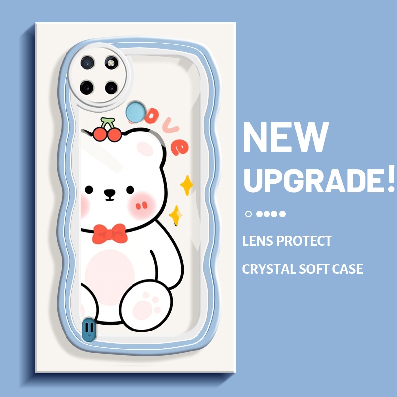 Casing Ponsel untuk Realme C21 C21Y C25Y C15 Case indah pola beruang ceri warna HP pembatas gelomban