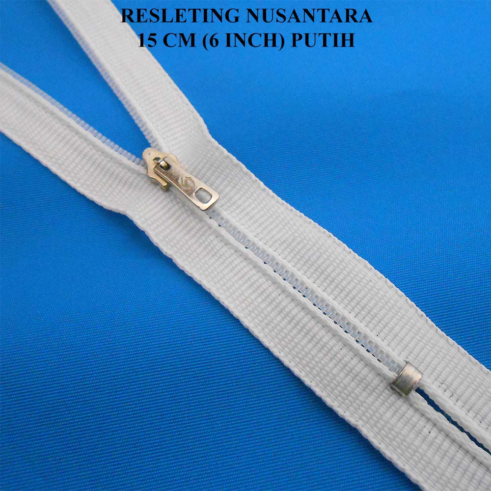 Resleting / Zipper Merk Nusantara Warna Putih Panjang 15 cm (6 inch) Murah Eceran Grosir