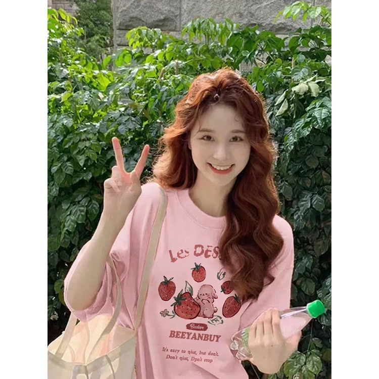 ◇✴Suhao kaos import wanita kaos wanita gaya korea lengan pendek kaos pendek perempuan 2023 baru gaya Amerika retro hijau kecil segar t-shirt lengan pendek wanita musim panas kapas desain rasa kartun setengah lengan atas