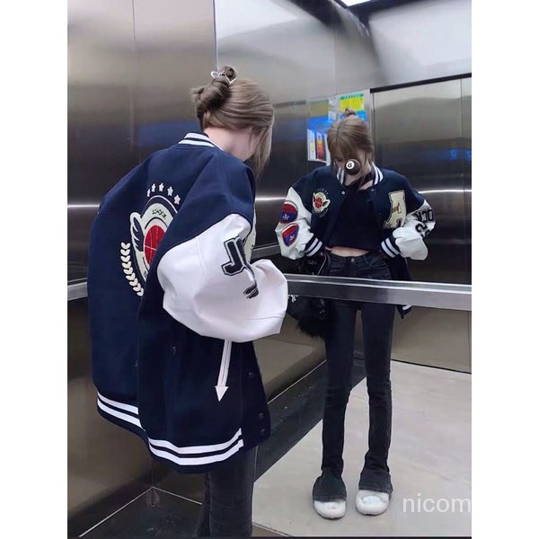 A Varsity Jaket Bomber Premium Import Gaya Sporty America Jaket Unisex Pria Wanita Korea Style