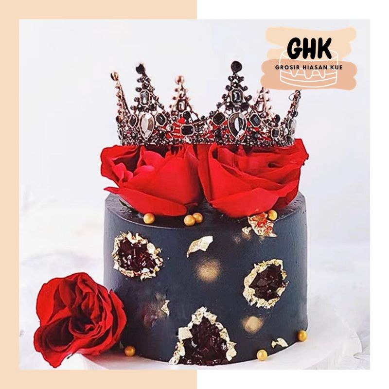 Cake Topper Crown Bold Baroque TERMURAH Hiasan Kue / Rambut Bentuk Mahkota Plastik Black Gold Silver