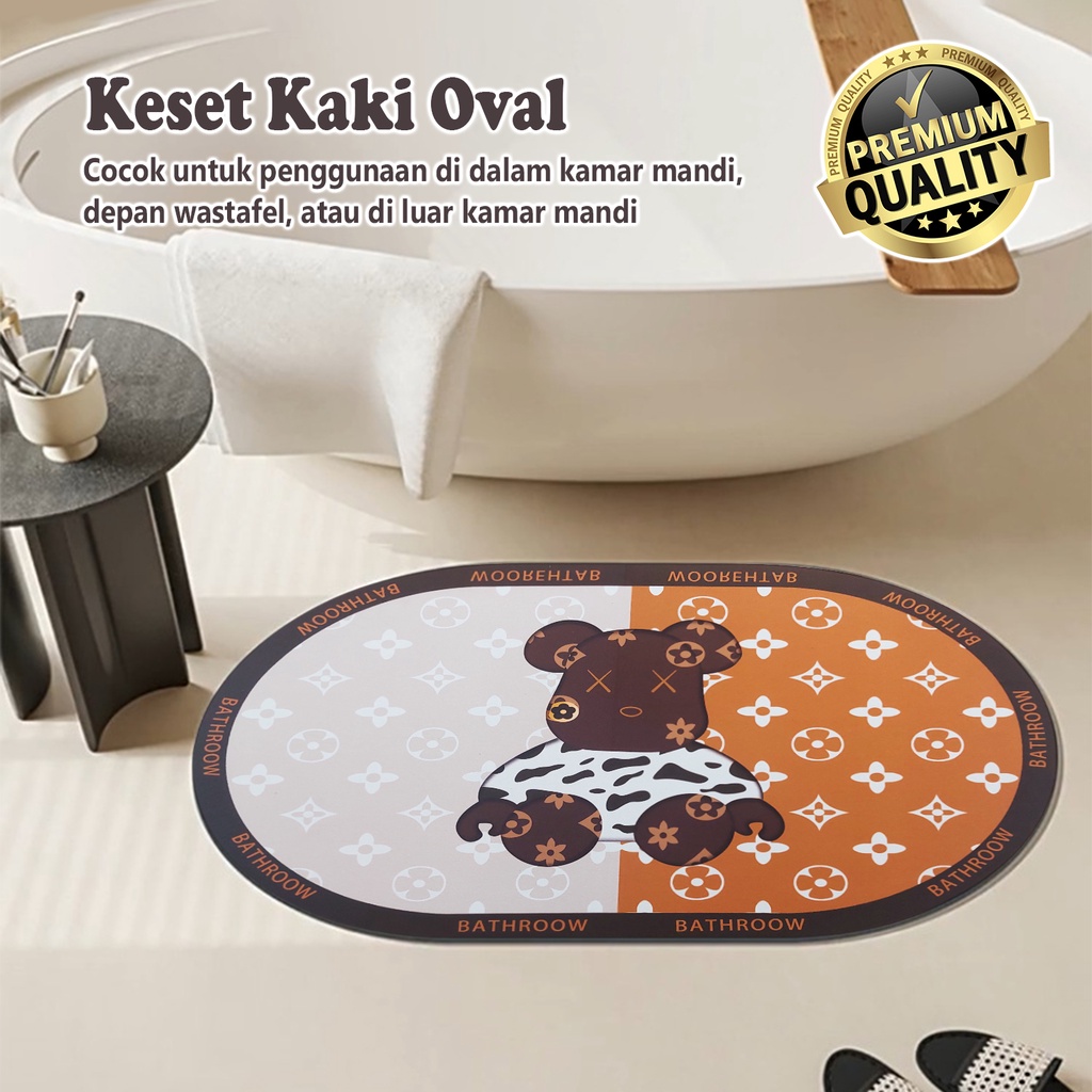 Keset Kamar Mandi Diatomite Karet Ukuran 40cm x 60cm Menyerap Air Cepat Kering Keset Kaki Gulung Toilet Anti Slip Termurah - D2A6