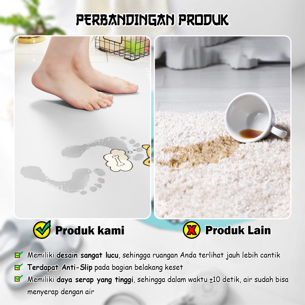 Keset Diatomite Soft Anti Slip Ukuran 40cm x 60cm Keset Dapur &amp; Kamar Mandi Super Serap Terlaris Termurah High Quality - D2A8