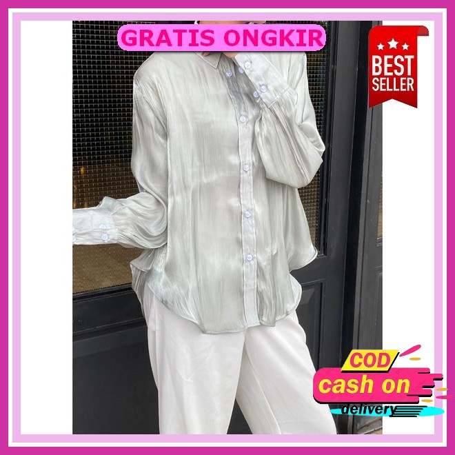 Terbaru Kemeja Shimmer Silk Cewek Premium Blouse Wanita Shimer Polos Kekinian Kemeja Terkini Termura