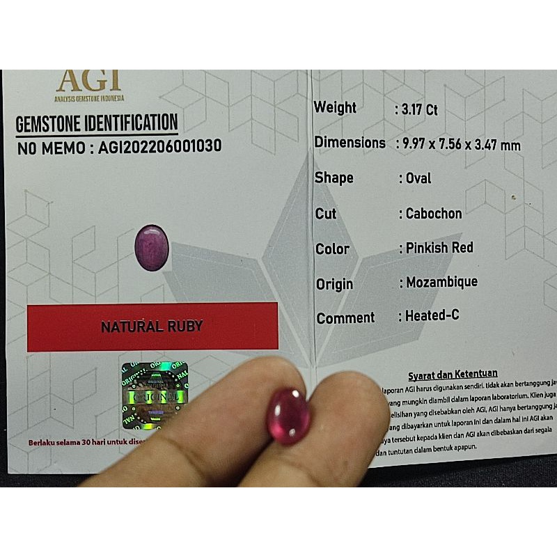 Natural Batu cincin Star Ruby Plus memo