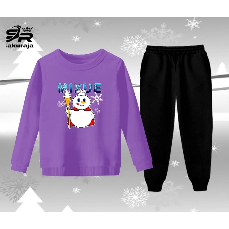 READY| setelan baju celana panjang anak perempuan motif mixue ice cream/umur 3-12 tahun