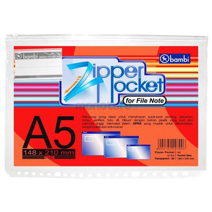 

Terbaik! Bambi Map Plastik Zipper pocket A5 A4 F4 ..