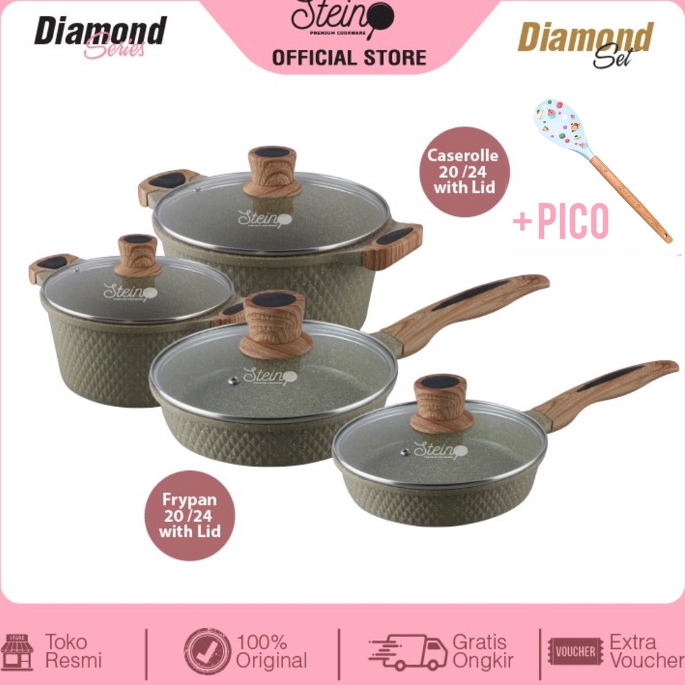 Model Baru.. Panci Steincookware Paket Diamond Set Stein Diamond Series Granite Pan Caserole Frypan Lid Stein Cookware Fry Pan 8FF