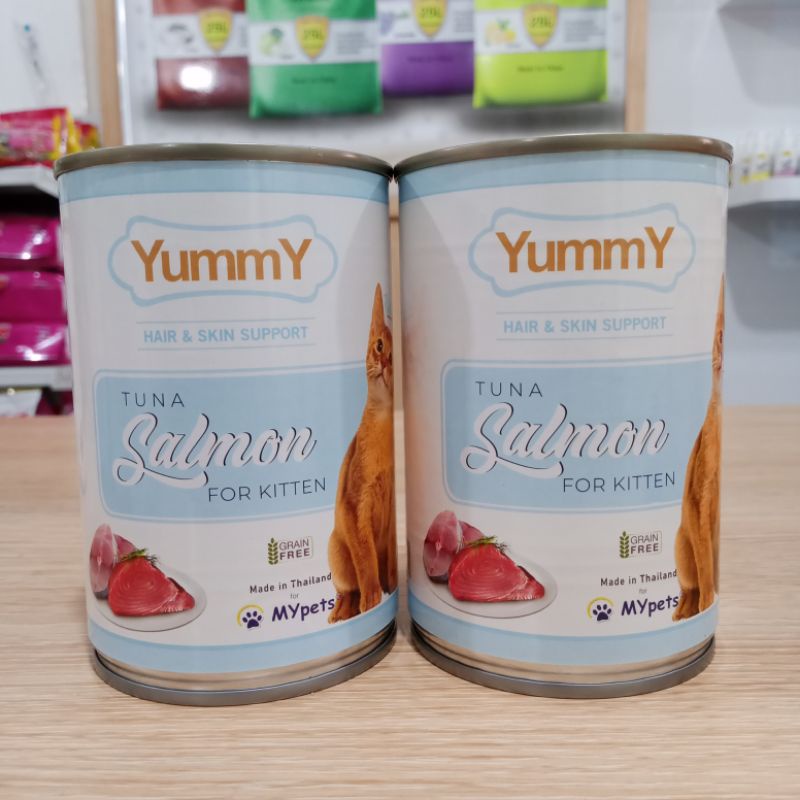yummy cat kaleng tuna salmon kitten 400gr - wetfood cat kaleng