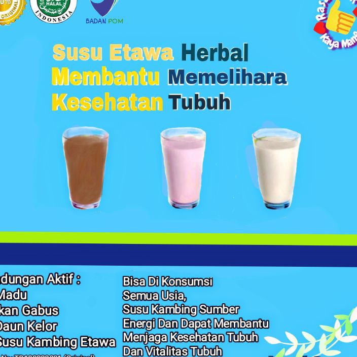 

Diskon | KI3 | SUSU ETAWA PREMIUM HALAL KAYA MANFAAT / SUSU KAMBING ETAWA