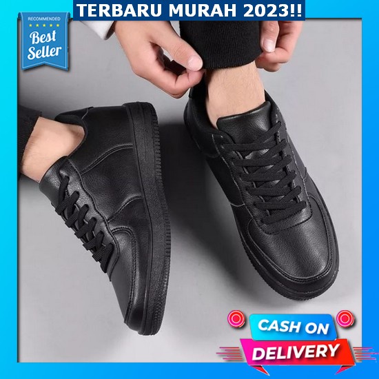 Sepatu Cowok Keren Sneakers Polos Hitam Sneakers Pria Kerja Sneker Olahraga Swpatu Cowo Terbaru 2023