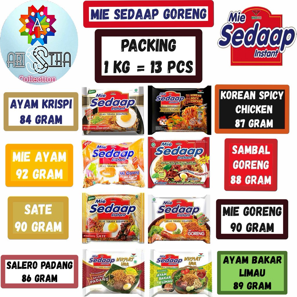 Mie Sedap - Korean - Sate - krispi - mie ayam - sambal - goreng biasa