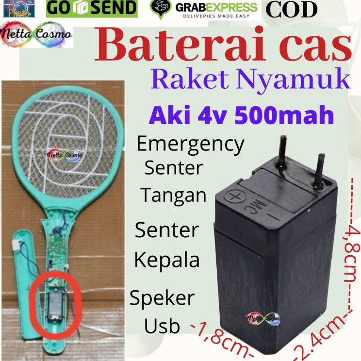 TEBUS MURAH ✅ Baterai Raket Nyamuk 4V 500mah METCO Aki Kering Baterai Raket Nyamuk Senter Emergency