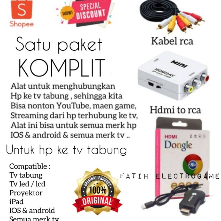 12.12 SALE PAKET LENGKAP ANYCAST DONGLE SCREEN MIRRORING HP KE TV TABUNG / SATU PAKET ALAT UNTUK MEN