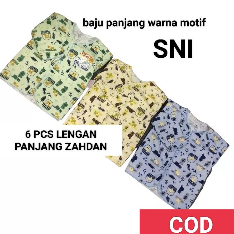 6 PCS BAJU PANJANG BABY ZAHDAN WARNA MOTIF | BAJU ANAK BAYI ZAHDAN WARNA MOTIF LENGAN PANJANG SNI