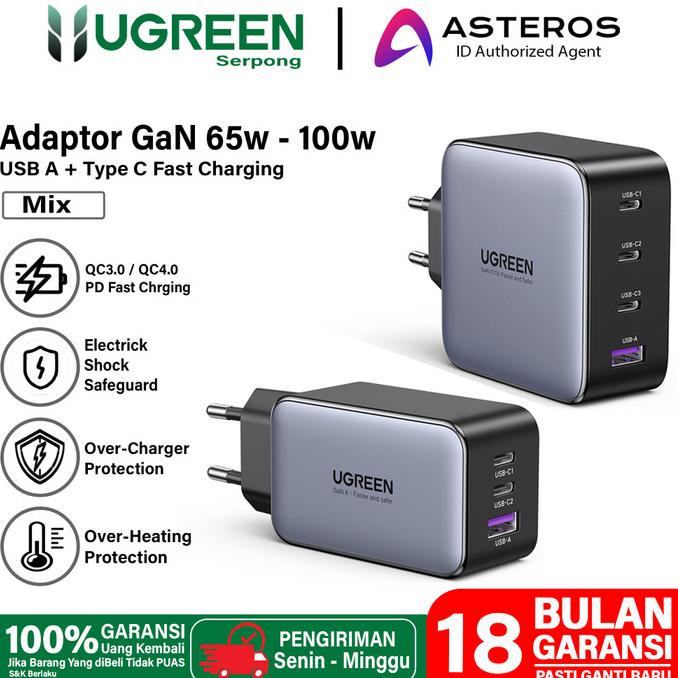 UGREEN Adaptor Kepala Charger GAN PD Type C FAST Charging 33W 65W 100W