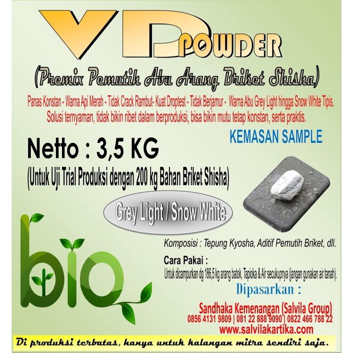 

Charc Vd Powder, Bahan Khusus Pemutih Abu Arang Briket
