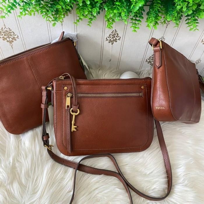 Tas Fossil Ori Murah Ready Fossil Women Leather Crossbody Bag Brown