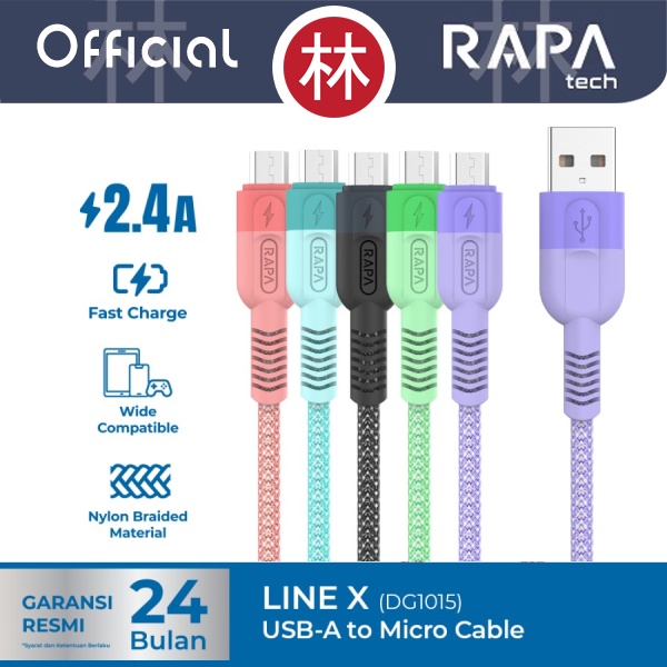 RAPAtech DG1015 - LINE X - USB-A to Micro Cable Fast Charge 2.4A 1M - Purple