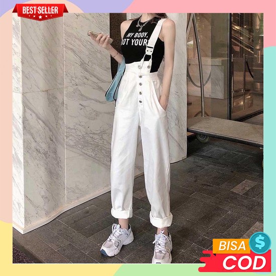 Jumpsuit Jeans Wanita Baju Kodok Celana Denim Oversize Overall Panjang Longgar Jumbo Ootd Perempuan 