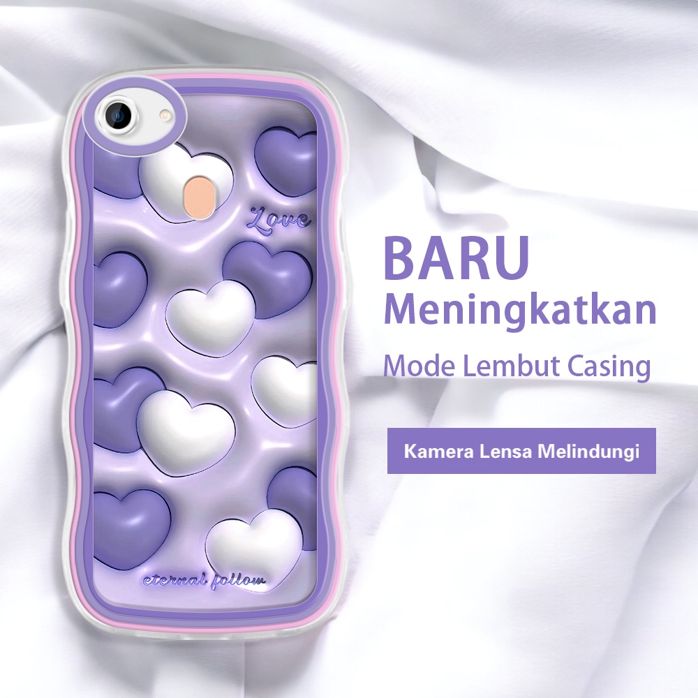 OPPO F3 F1S F5 PLUS YOUTH F7 F11 PRO F9 Casing Ponsel 3D pola hati cinta ungu warna-warni gelombang 