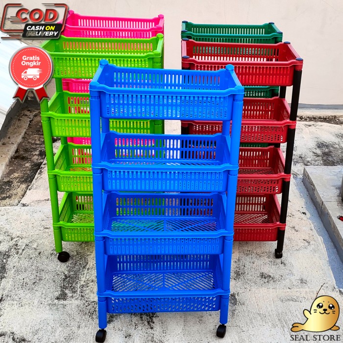 Terlaris Rak Serbaguna / Rak Salon 4 Susun Plastik Keranjang Ksb