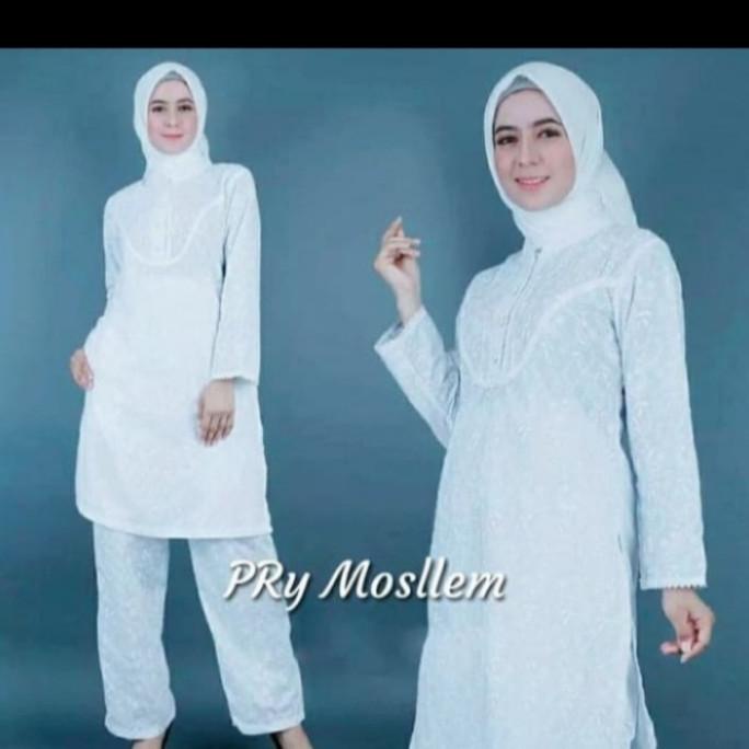 Baju gamis haji & umroh wanita-gamis putih-tanpa BERGO-setelan celana