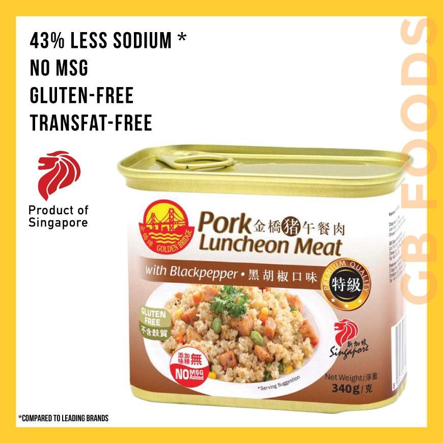 

GOLDEN BRIDGE PORK LUNCHEON MEAT BLACK PEPPER SINGAPORE 340 gr Best Seller