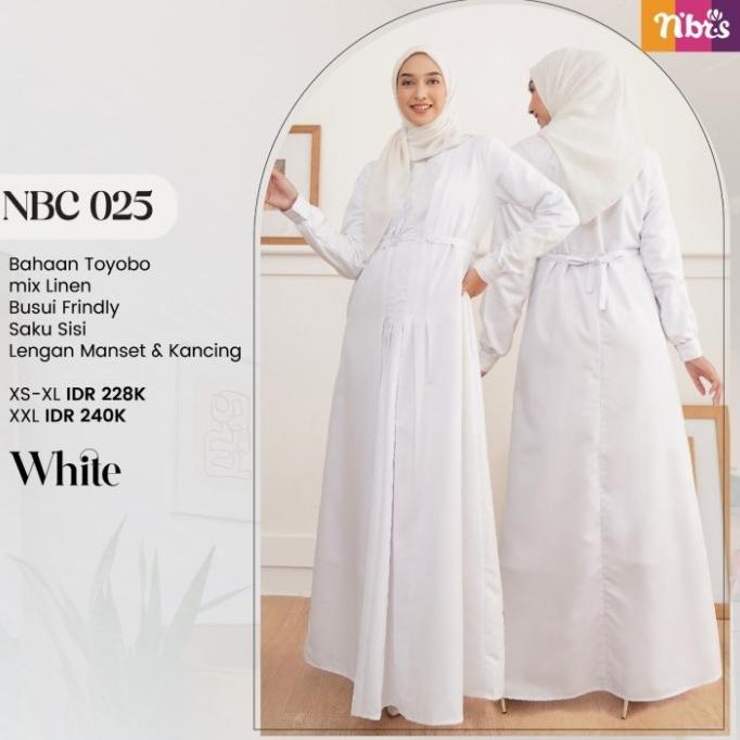 Gamis Nibras NBC 25 Warna Putih Polos Baju Muslimah Katun Toyobo Ori
