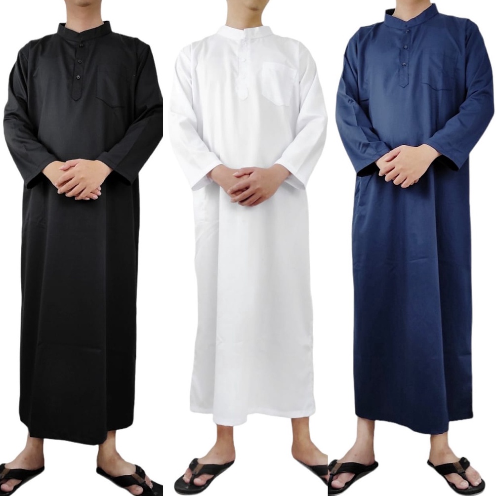 Produk Trend Gamis Jubah Pria TOYOBO PREMIUM ADEM Putih Hitam Biru Navy Tua Donker Hijau Botol Musli