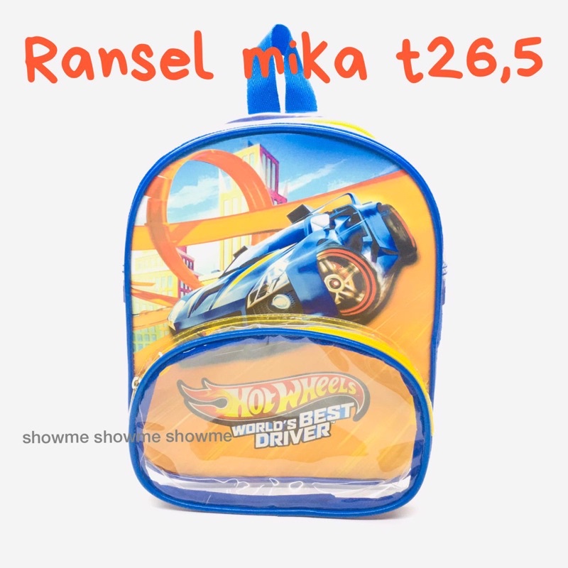 SHOWME TAS RANSEL MIKA ANAK SEKOLAH / MIKA PREMIUM /LUNCH BAG / BINGKISAN / ULANG TAHUN / TAS BOTOL SUSU / TAS BABY / TRAVEL BAGS / TAS MIKA / GOODIE BAG /  CUTE  HOTWHEELS CAR