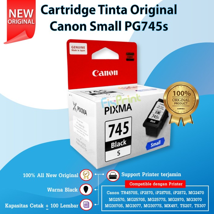 Terlaris Cartridge Canon Pg745 Small 745S Tinta Printer Mg2470 Mg2570 Mg2570S