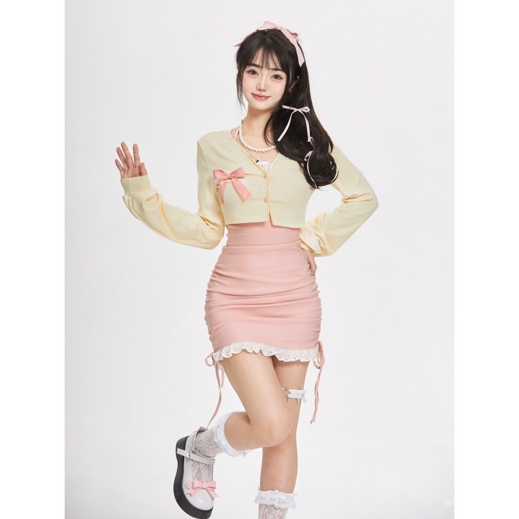[✅BISA COD] #Sisjuly# Gaun Wanita / Kamisol + Kardigan / Rok Rok Bungkus Gaun Kamisol Wanita