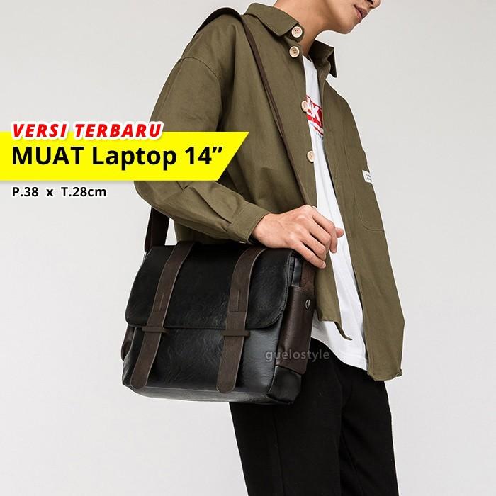 Tas Selempang Kulit Hitam Laptop 14 Inch
