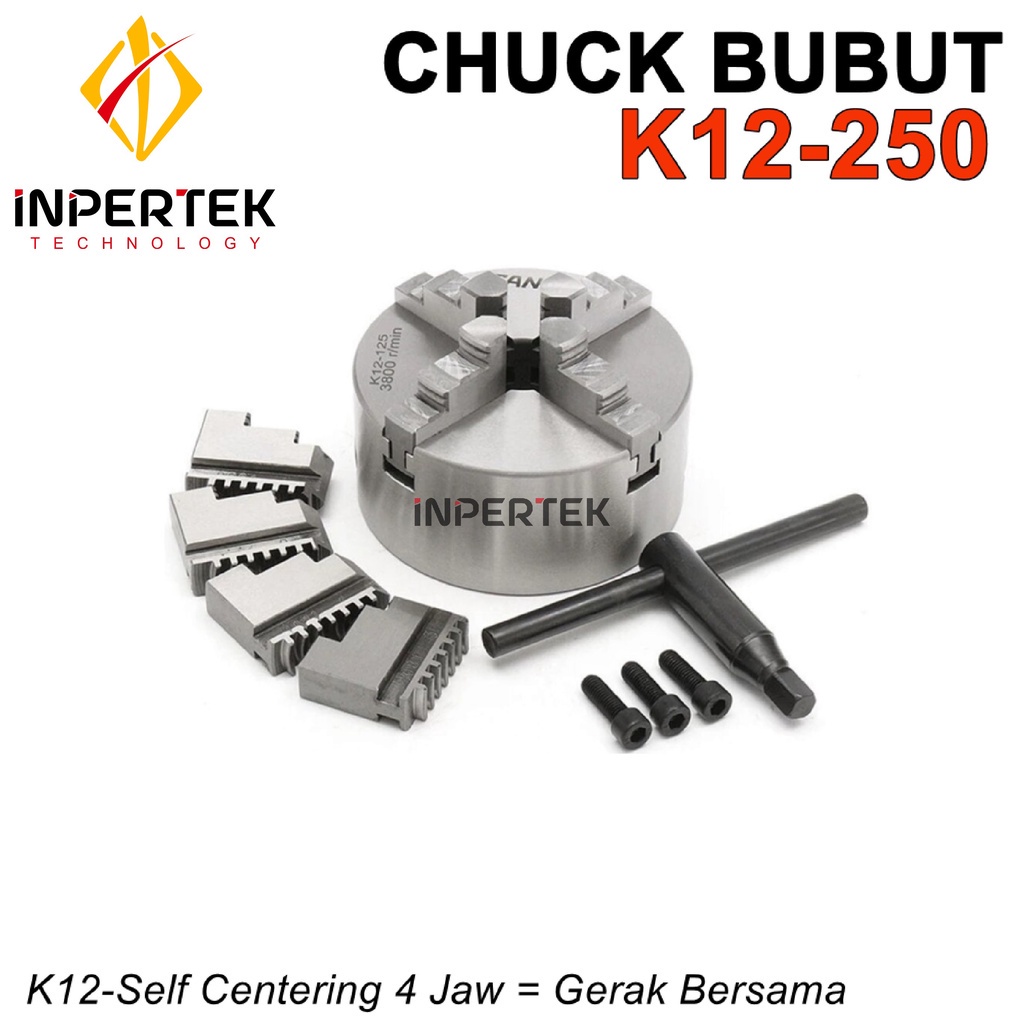 Chuck Bubut 10" 4 Jaw K12-250 Claw 10 Inchi Cekam Kaki 4 Self Centering