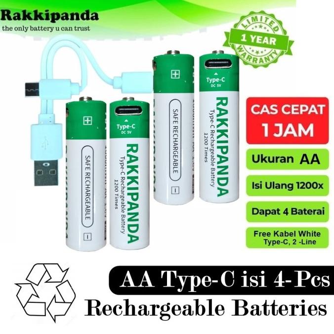 Baterai AA A2 Type C 4 Pcs Rechargeable isi ulang Rakkipanda