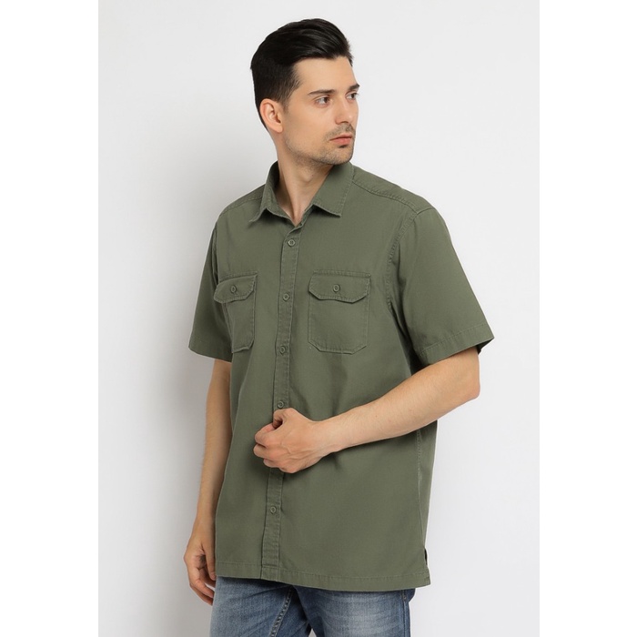 Kemeja Pria Poshboy Original Yuta Basic Shirt Katun Hijau Army Polos